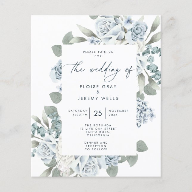 Dusty Blue Wedding-inbjudan (Framsida)