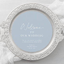 Dusty Blue Wedding Menu Card with Welcome Message Meny