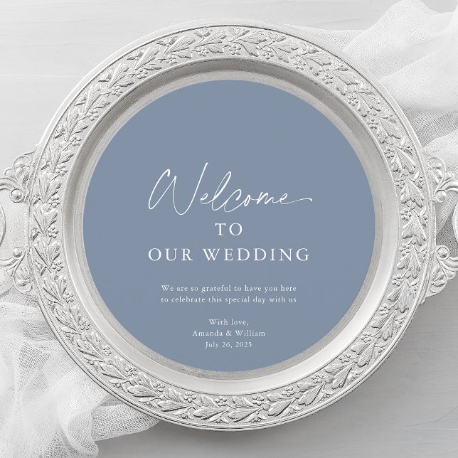 Dusty Blue Wedding Menu Card with Welcome Message Meny (Skapare uppladdad)