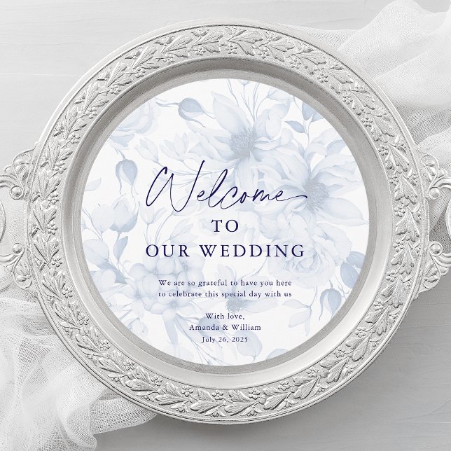 Dusty Blue Wedding Menu Card with Welcome Message Meny (Skapare uppladdad)