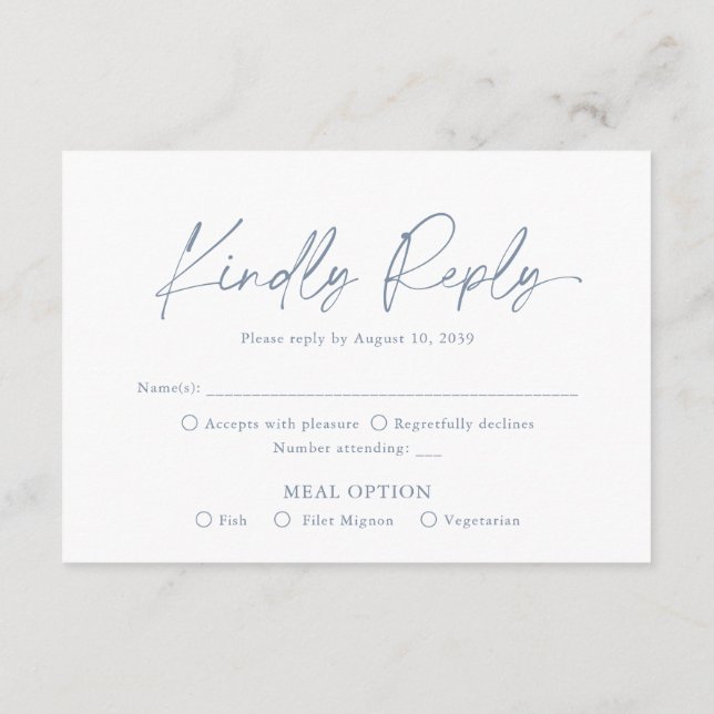 Dusty Blue Wedding RSVP Card Tilläggskort (Baksida)