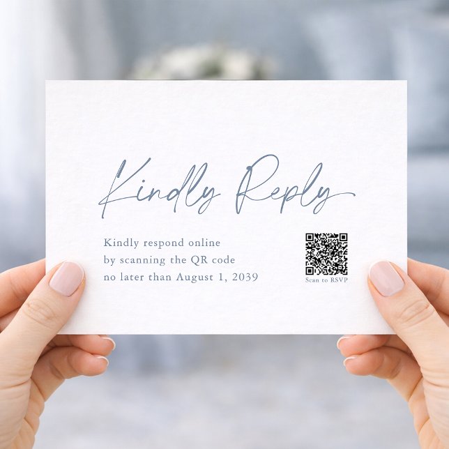Dusty Blue Wedding RSVP Card with QR Code Tilläggskort (Skapare uppladdad)