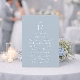 Dusty Blue Wedding Table Number with Guest List Inbjudningar