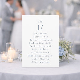 Dusty Blue Wedding Table Number with Guest List Inbjudningar