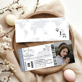 Dusty Blue Wedmedling Boarding pass biljett Inbjudningar