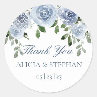 Dusty Blue Wedor Favor Tack Round Sticker Runt Klistermärke