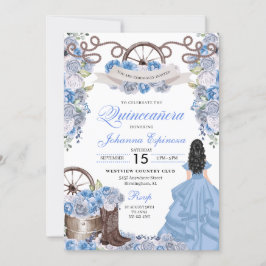 Dusty Blue Western Ranchero Quinceanera Inbjudningar