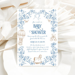 Dusty Blue Whimsical Blommigt Baby Shower Inbjudningar