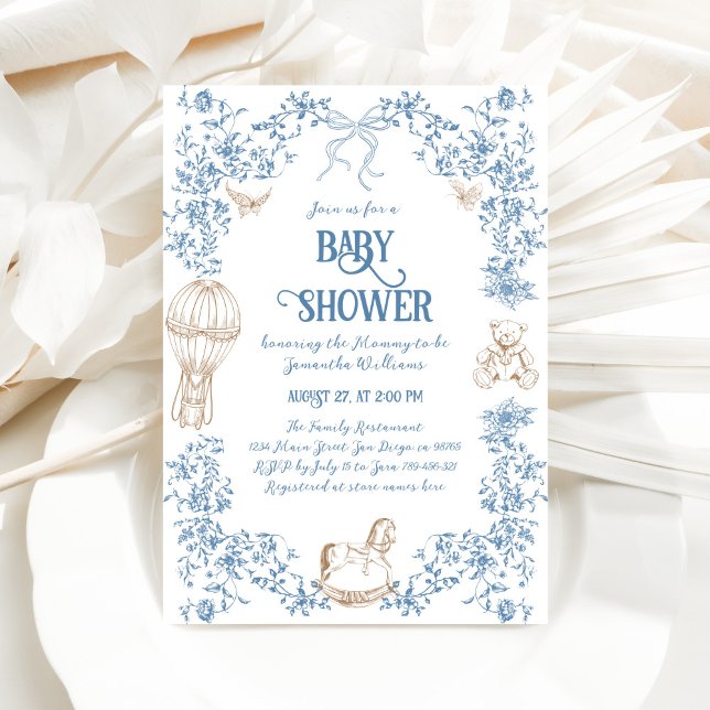 Dusty Blue Whimsical Blommigt Baby Shower Inbjudningar (Skapare uppladdad)