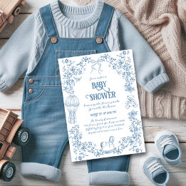 Dusty Blue Whimsical Blommigt Baby Shower Inbjudningar