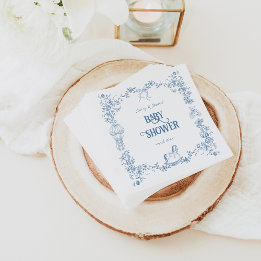 Dusty Blue Whimsical Blommigt Baby Shower Pappersservett