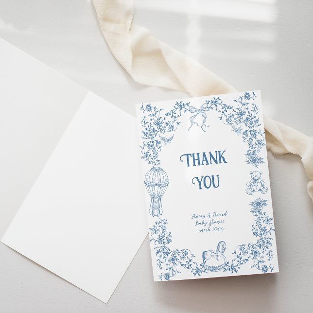 Dusty Blue Whimsical Blommigt Baby Shower Tack Kort (Skapare uppladdad)
