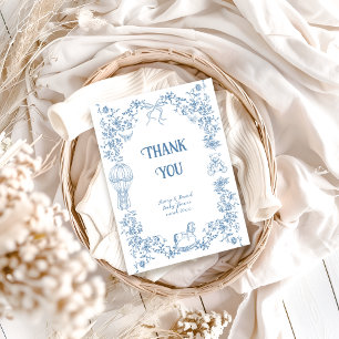 Dusty Blue Whimsical Blommigt Baby Shower Tack Kort
