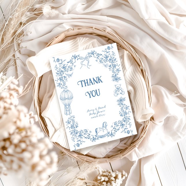 Dusty Blue Whimsical Blommigt Baby Shower Tack Kort (Skapare uppladdad)