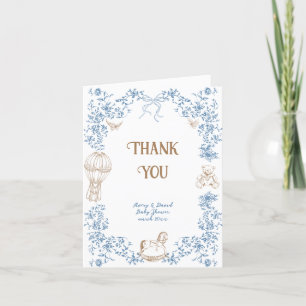 Dusty Blue Whimsical Blommigt Toile Baby Shower Tack Kort