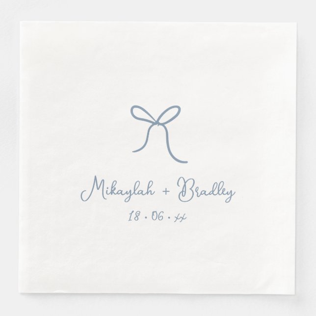 Dusty Blue Whimsical Bow Personlig Bröllop Pappersservett (Framsida)