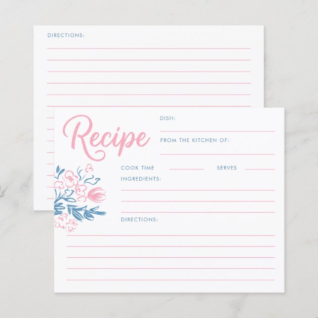 Dusty Blue Whimsical Bridal Shower Recipe Card (Fram/baksida)