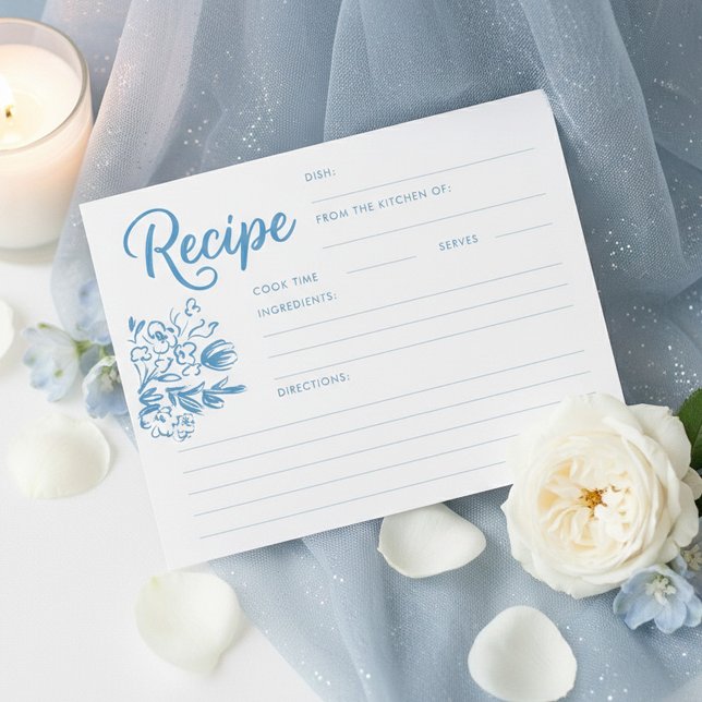 Dusty Blue Whimsical Bröllopsfest Receptkort (Bridal Shower Dusty Blue Whimsical Recipe Cards)
