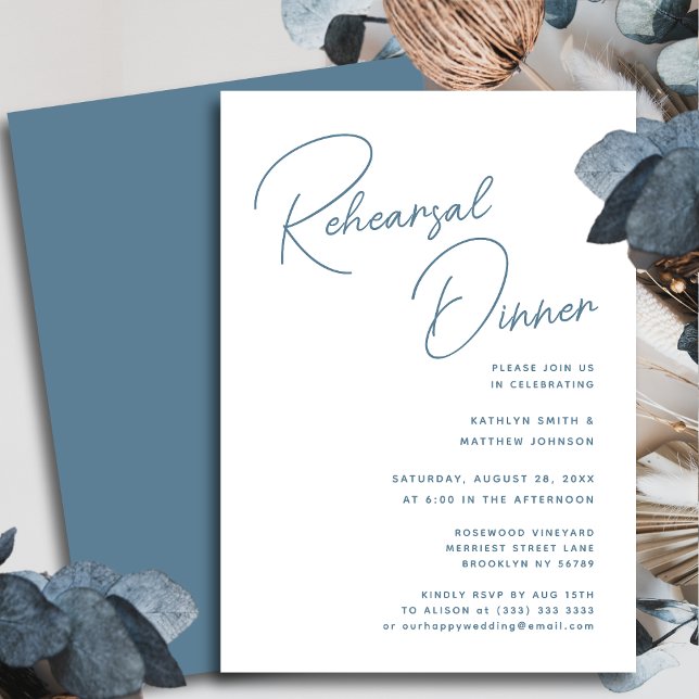 Dusty Blue Whimsical Script Chic Rehearsal Dinner Inbjudningar (Skapare uppladdad)