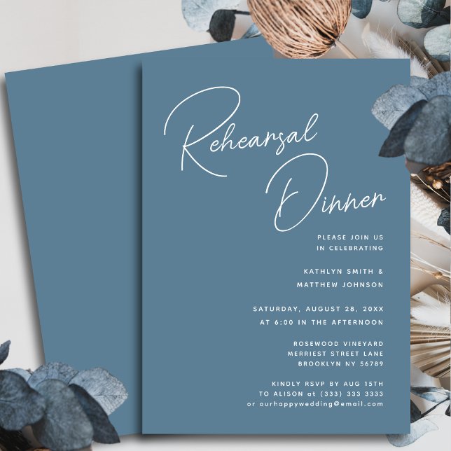Dusty Blue Whimsical Script Chic Rehearsal Dinner Inbjudningar (Skapare uppladdad)