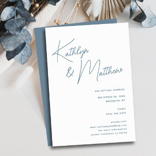Dusty Blue Whimsical Script Minimalist Modern Spara Datumet