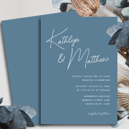 Dusty Blue Whimsical Script Modern Bröllop Inbjudningar
