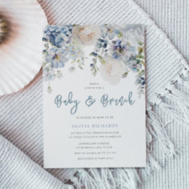 Dusty Blue & White Blommigt Baby Shower Brunch Inbjudningar