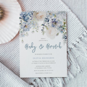Dusty Blue & White Blommigt Baby Shower Brunch Inbjudningar