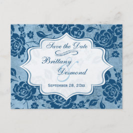 Dusty Blue White Blommigt Bröllop spara datum Card Meddelande Vykort