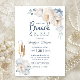Dusty Blue White Blommigt Brunch och Bubly Inbjudningar