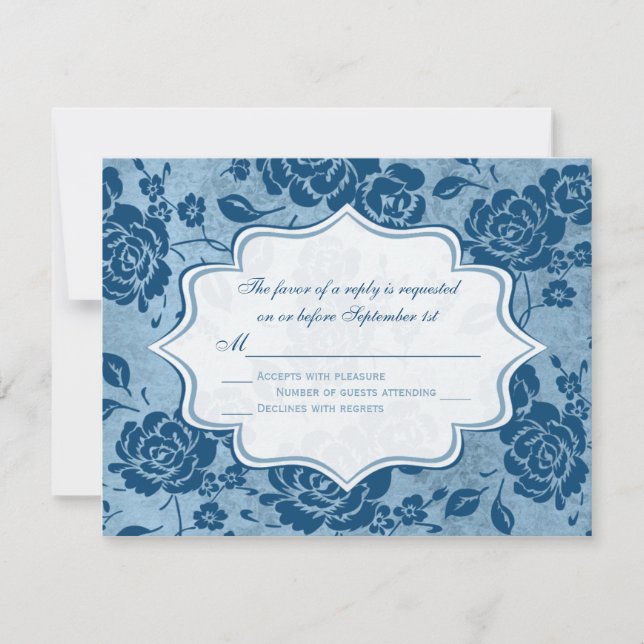 Dusty Blue, White Blommigt Damask Wedding OSA kort (Framsida)