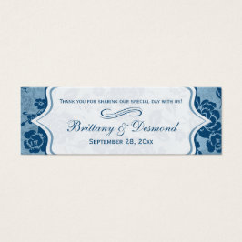 Dusty Blue, White Blommigt Damask Wedor Favor Tag Litet Visitkort