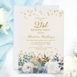 Dusty Blue White Blommigt Guld 21:a födelsedagen Inbjudningar<br><div class="desc">Elegant dammig blått och vit ros,  blommigt och gröna kvinnors 21:a födelsedag med guld glitter. Inbjudan skrivs ut på båda sidor. Kontakta mig om du behöver hjälp med dina anpassningar eller om du vill be om ytterligare matchning eller samordning av Zazzle-produkter för party.</div>