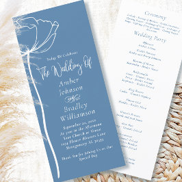 Dusty Blue White Blommigt Modern Minimal Bröllop Program