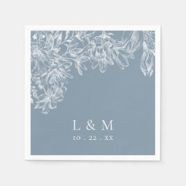 Dusty Blue White Blommigt Monogram Bröllop Napkins Pappersservett