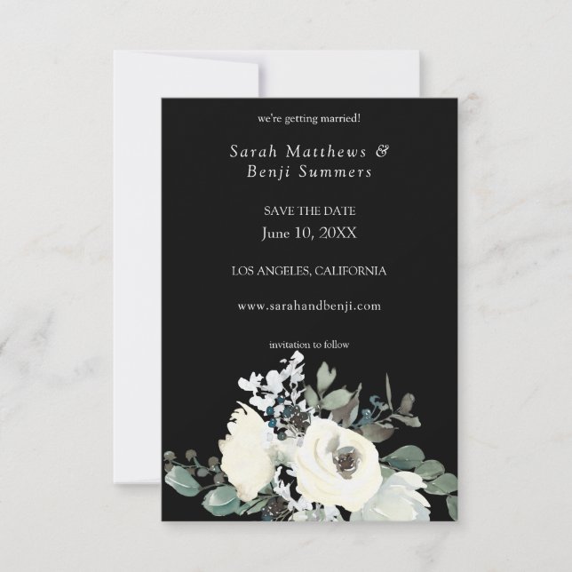 Dusty Blue & White Blommigt V3 - svart Spara Datumet (Framsida)