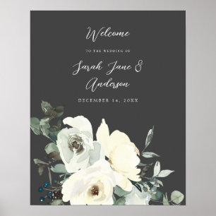 Dusty Blue & White Blommigt Välkommen Bröllop-Gråt Poster