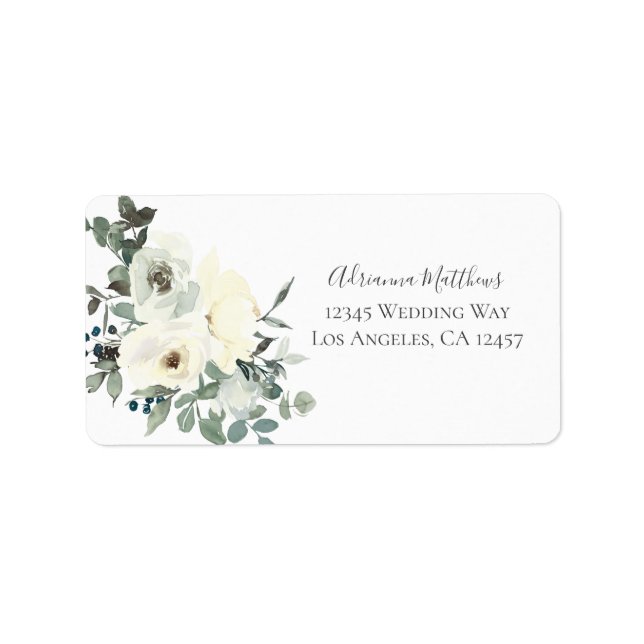 Dusty Blue & White Blommigt - vit Returadress Adressetikett (Framsidan)