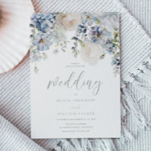 Dusty Blue & White Blommigt Wedding-inbjudan