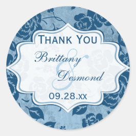 Dusty Blue, White Blommigt Wedor Favor Sticker Runt Klistermärke
