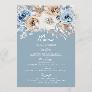 Dusty Blue & White Bohemian Blommigt Modern Bröllo Meny