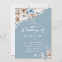 Dusty Blue White Bohemian Watercolor Bröllop Inbjudningar