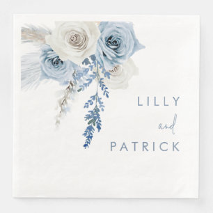 Dusty Blue & White Boho Blommigt Bröllop Förlovnin Pappersservett
