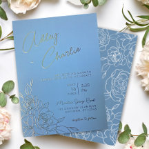 Dusty Blue & White Botanical Line Teckning Bröllop