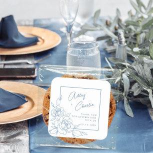 Dusty Blue White Botanical Wedor Favor Tack Fyrkantigt Klistermärke