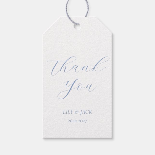 Dusty Blue & White Bröllop - tack för att du har v Presentetikett (Framsidan)