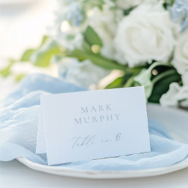Dusty Blue & White Calligraphy Bröllop Place Card Bordsnummer