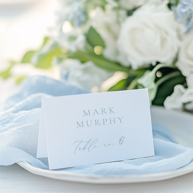 Dusty Blue & White Calligraphy Bröllop Place Card Bordsnummer (Dusty Blue & White Calligraphy Wedding Place Card)