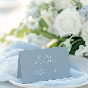 Dusty Blue & White Calligraphy Bröllop Place Card Bordsnummer