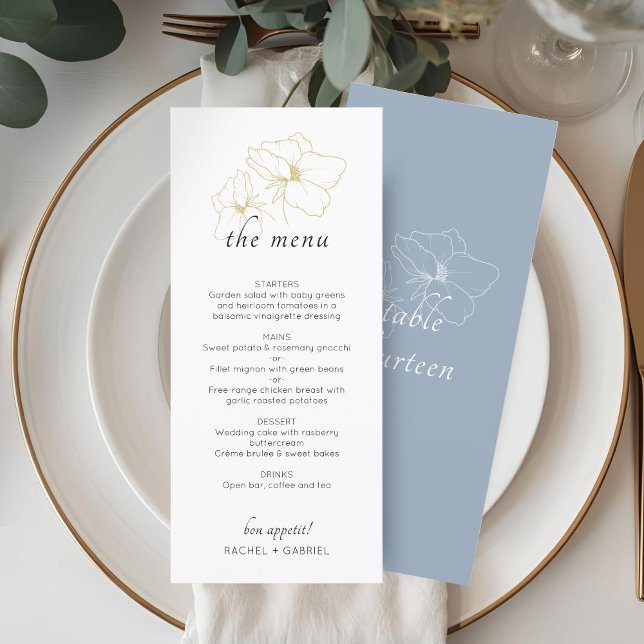 Dusty Blue & White | Chic Blommigt Bröllop Meny (Skapare uppladdad)